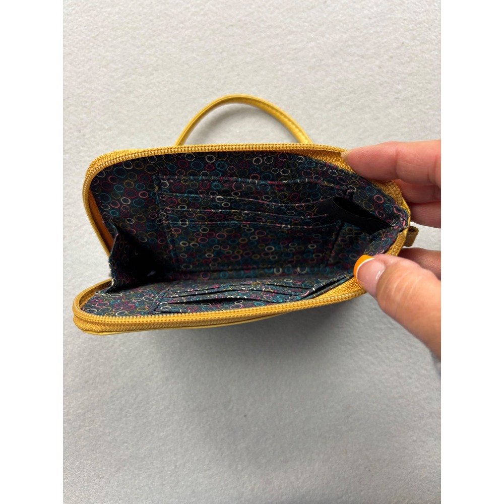 Fossil Mustard Yellow Genuine Leather Wristlet Wallet Pouch Organizer - Picture 4 of 8